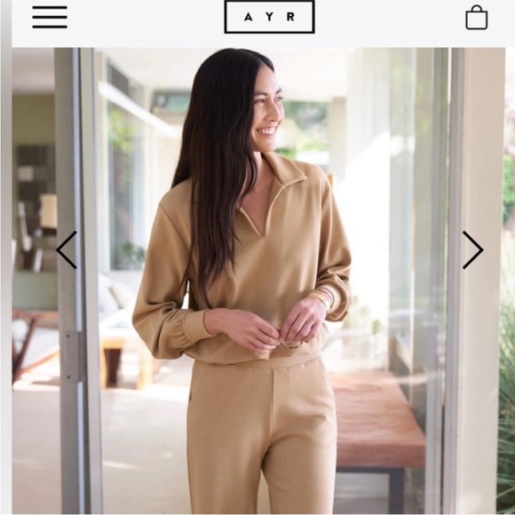 AYR The Courtside Tan Long Sleeve Polo Shirt Biscuit, S - Picture 2 of 8